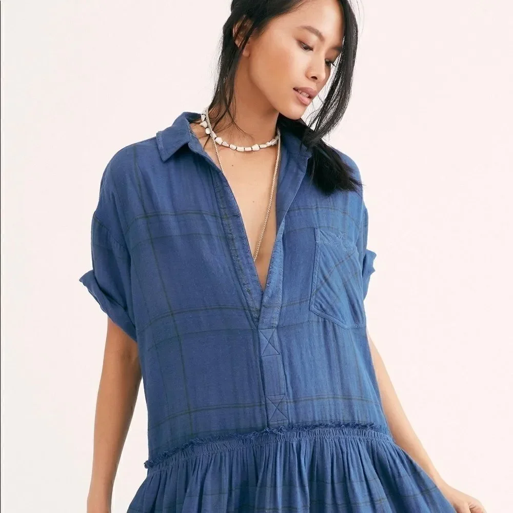 FREE PEOPLE BUZZ LOVE PLAID MINI DRESS